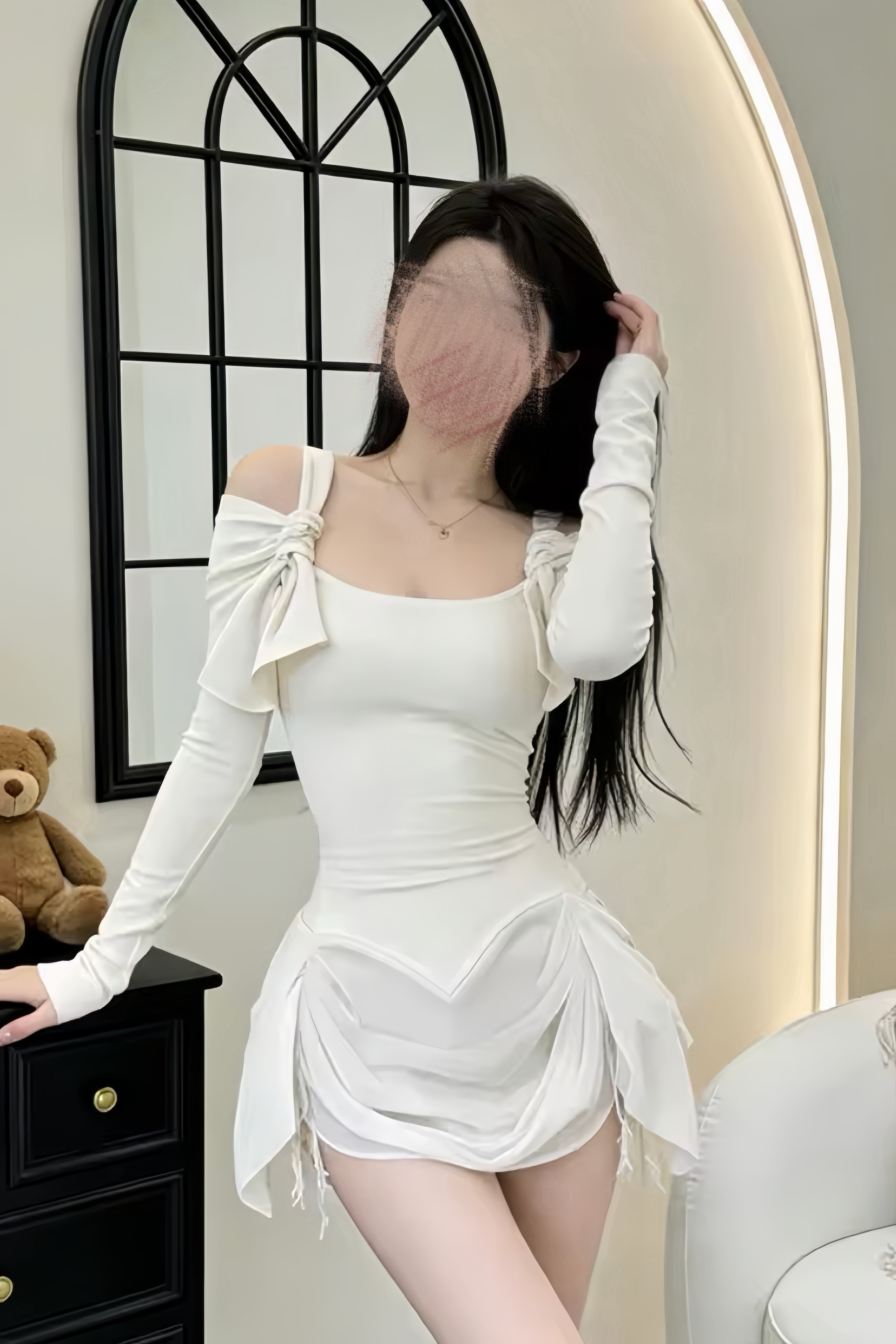 【2color】One Shoulder Draped Mini Dress XLY00145