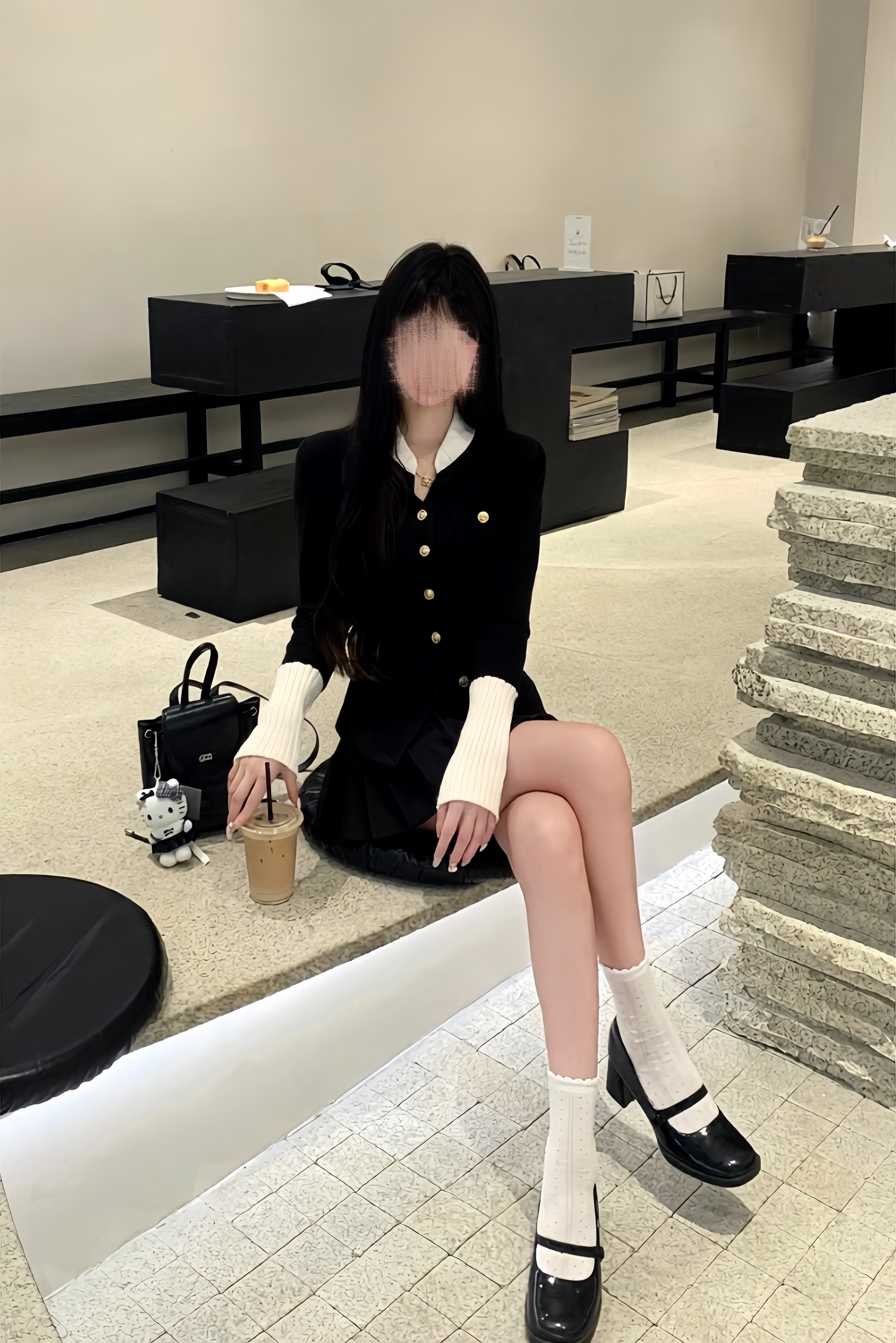 【Set Up】Contrast Jacket & Pleated Skirt Set XLY00147