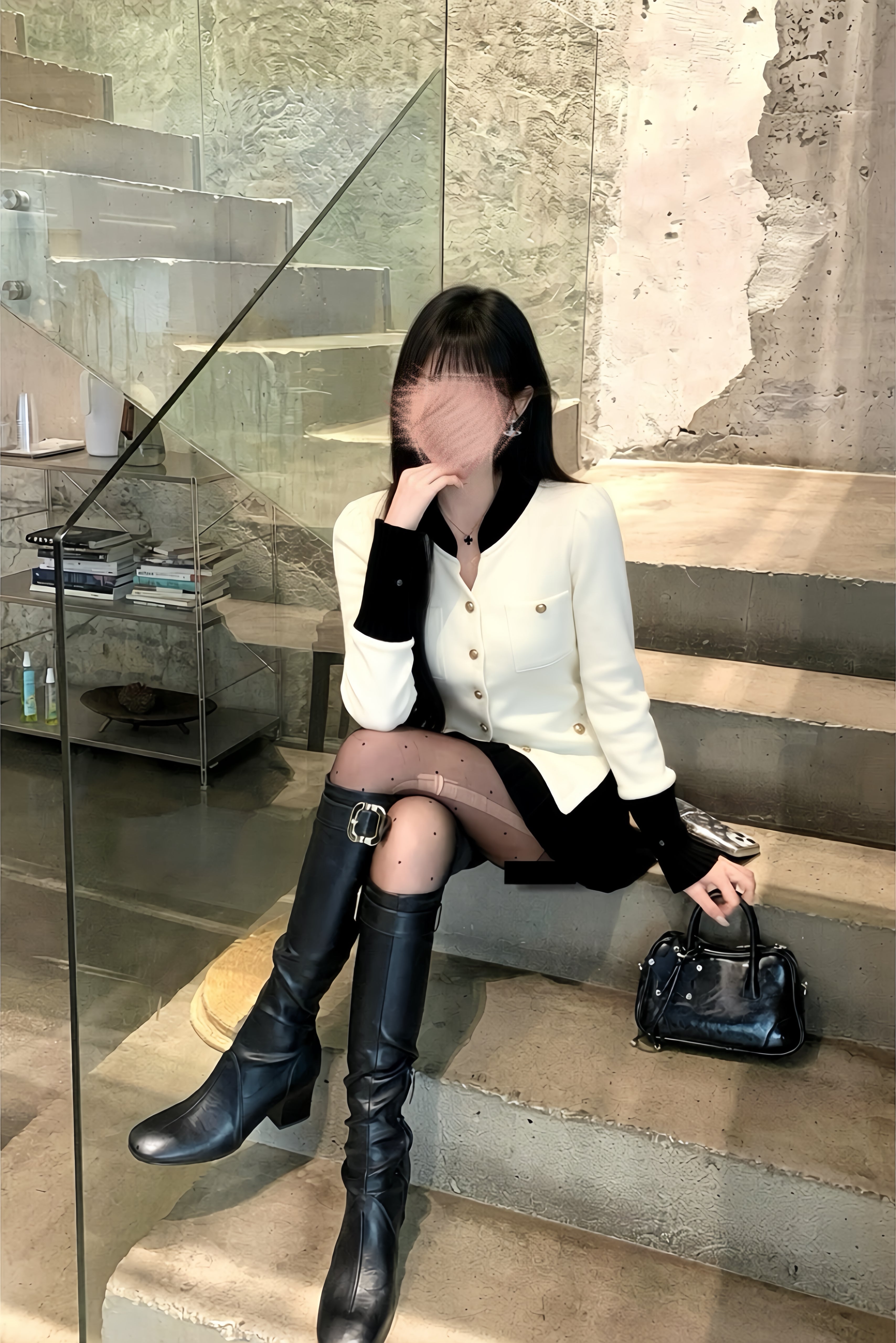 【Set Up】Contrast Jacket & Pleated Skirt Set XLY00147