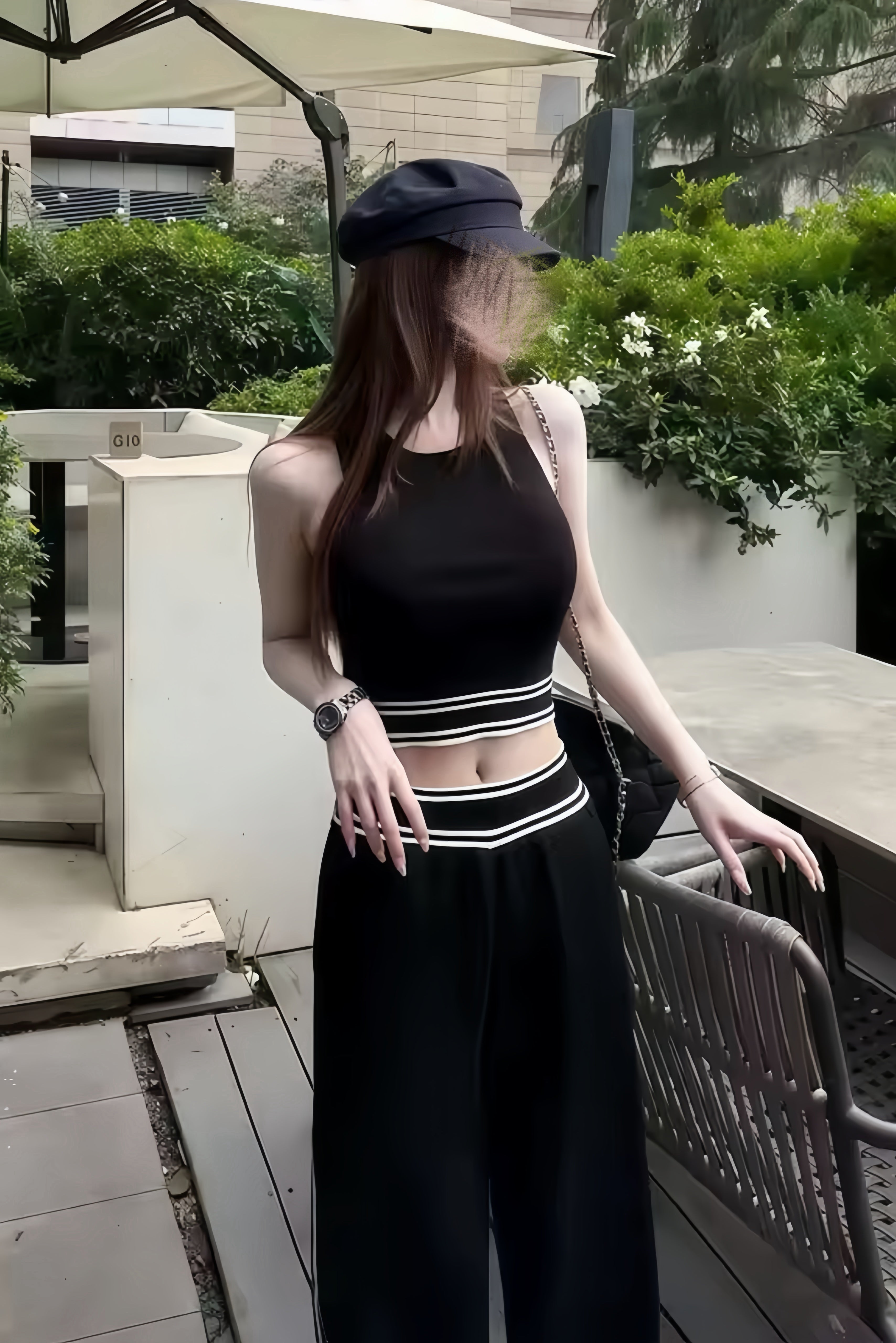 【Set Up】Contrast Trim Top & Pants Set XLY00150