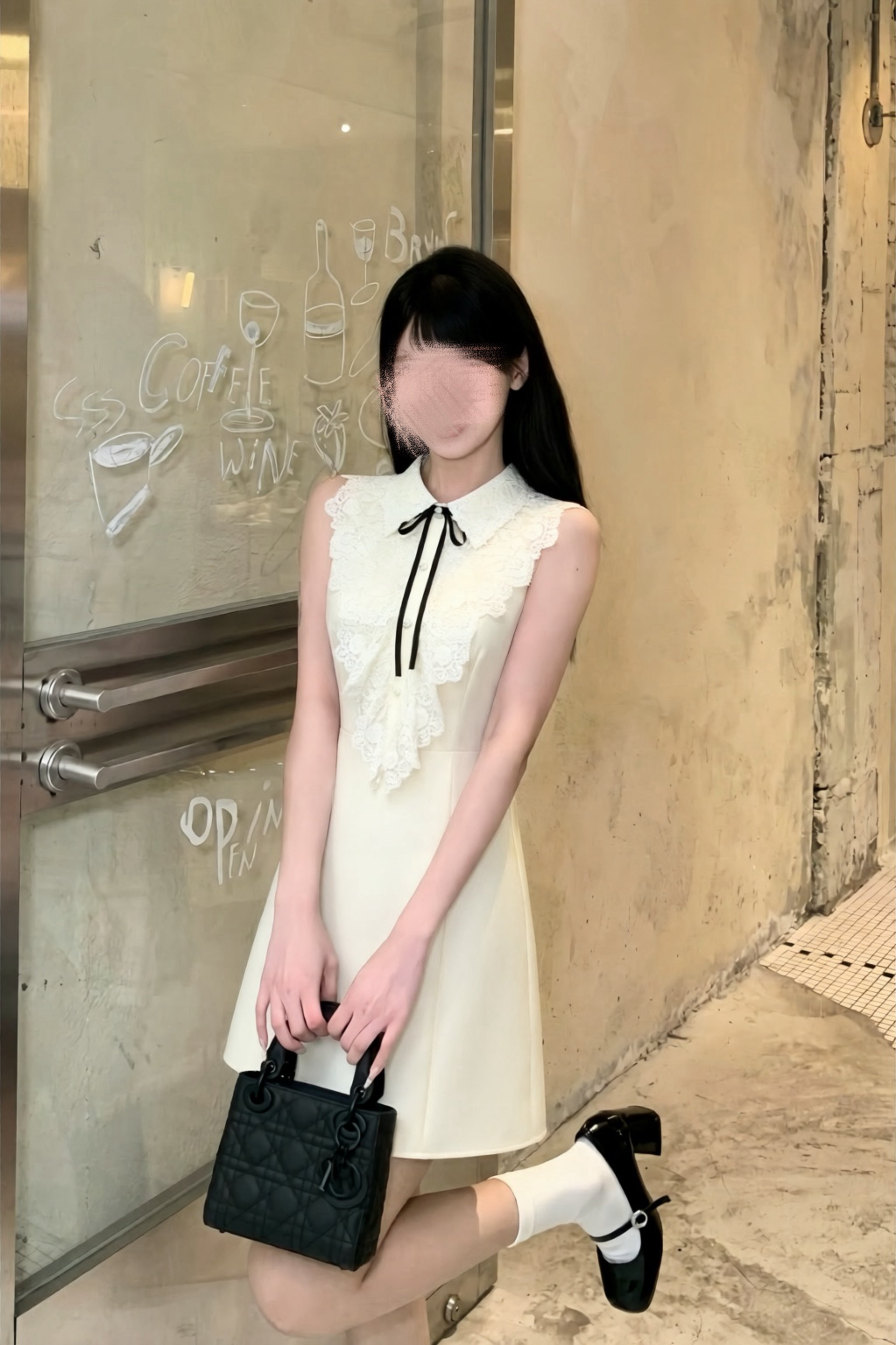 Lace Ribbon Halter Mini Dress XLY00151