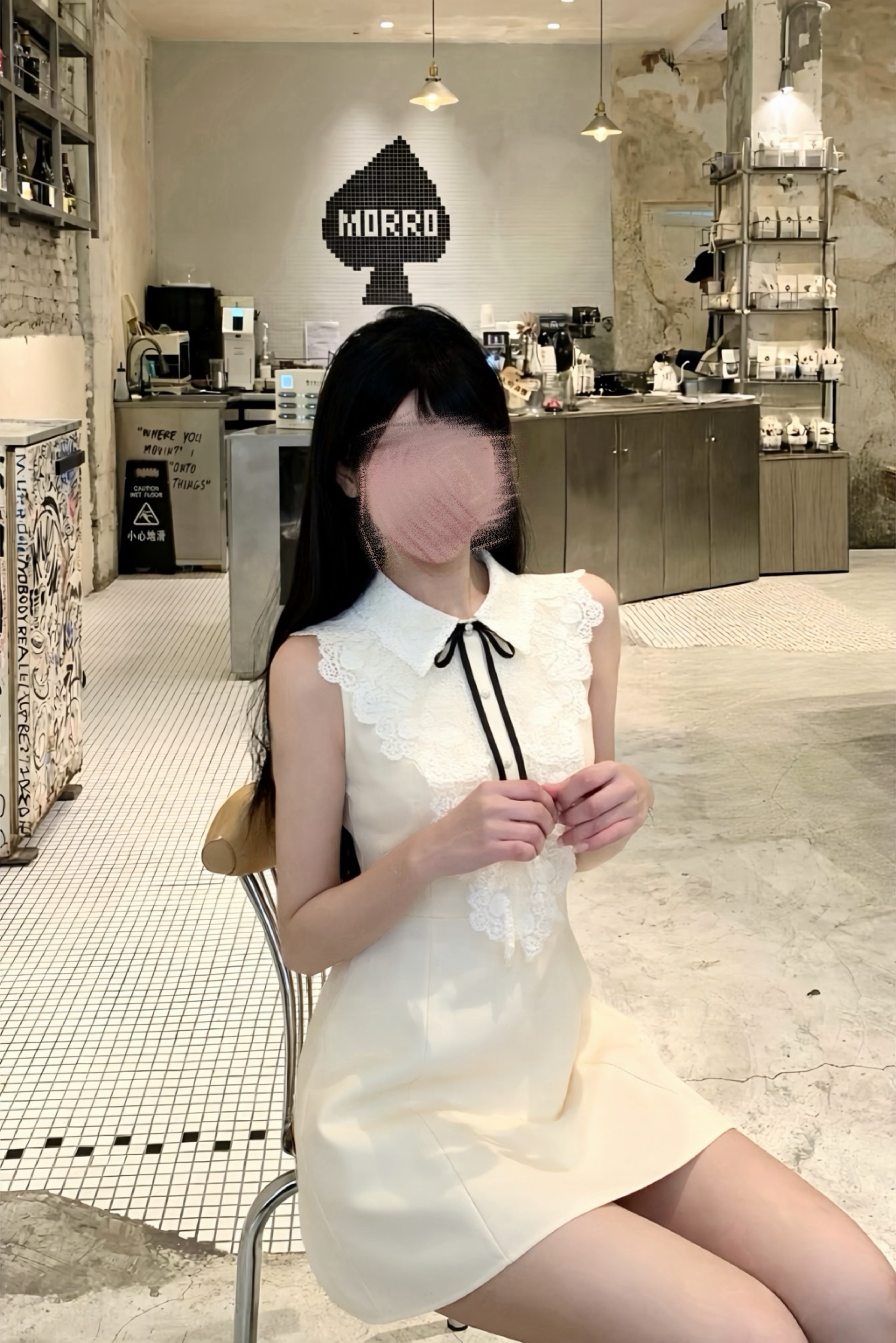 Lace Ribbon Halter Mini Dress XLY00151