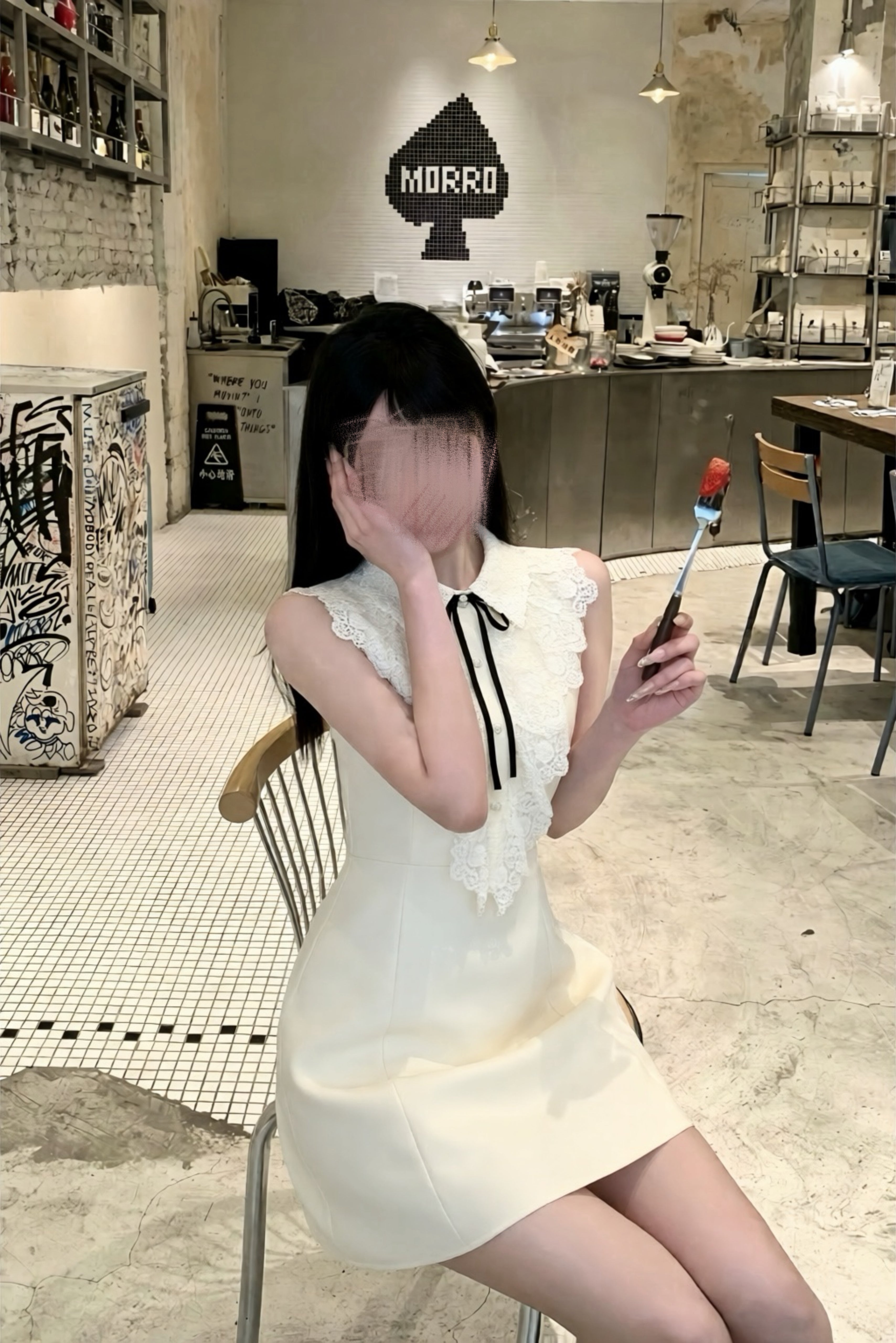 Lace Ribbon Halter Mini Dress XLY00151