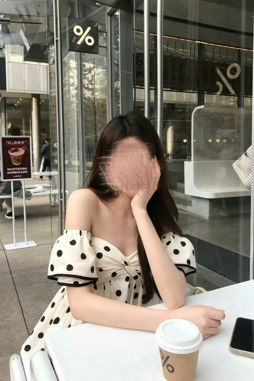 Off Shoulder Dot Ribbon Peplum  Tops XLY00154