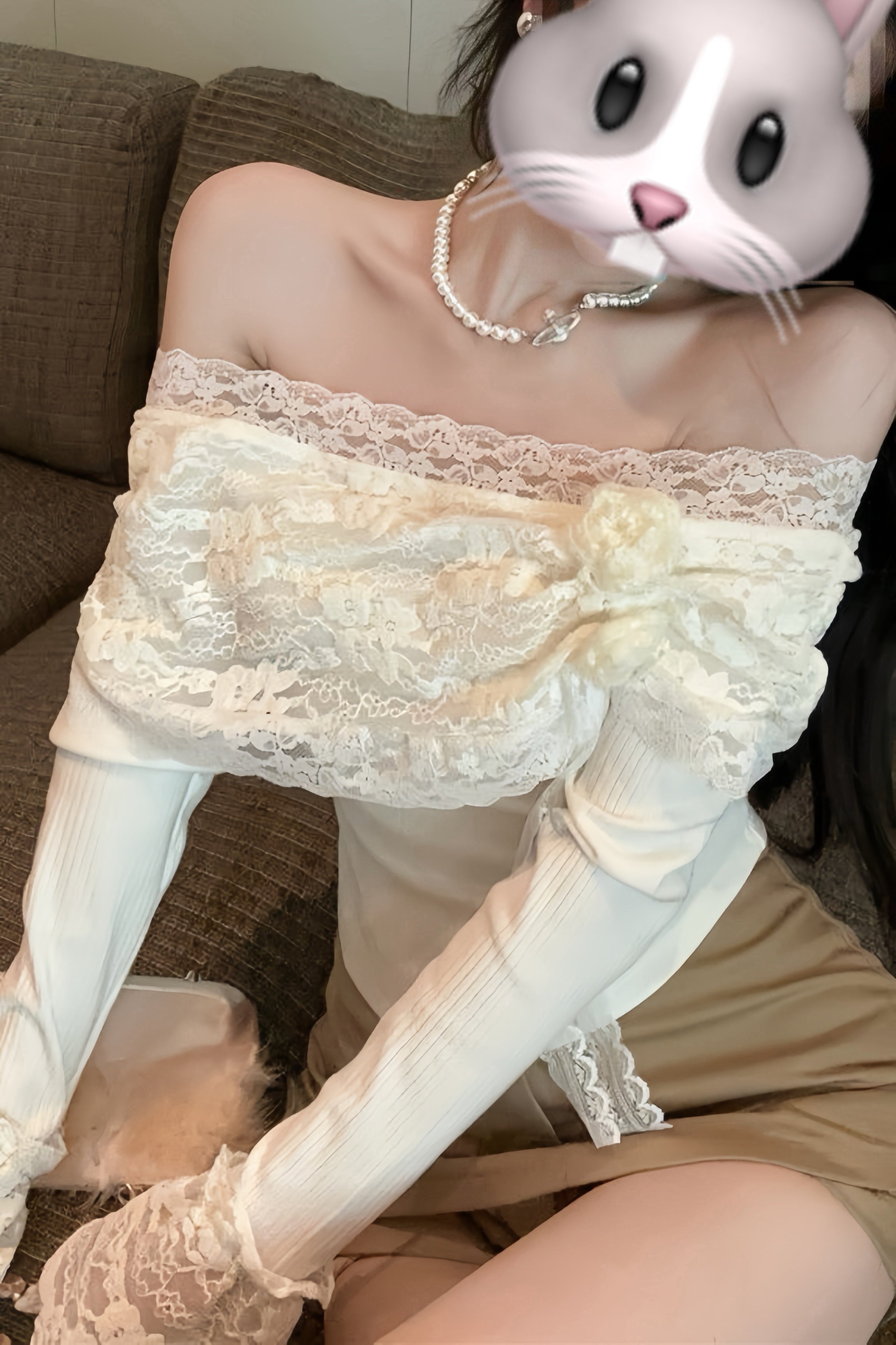 Rose Lace Off-Shoulder Tops XLY00120