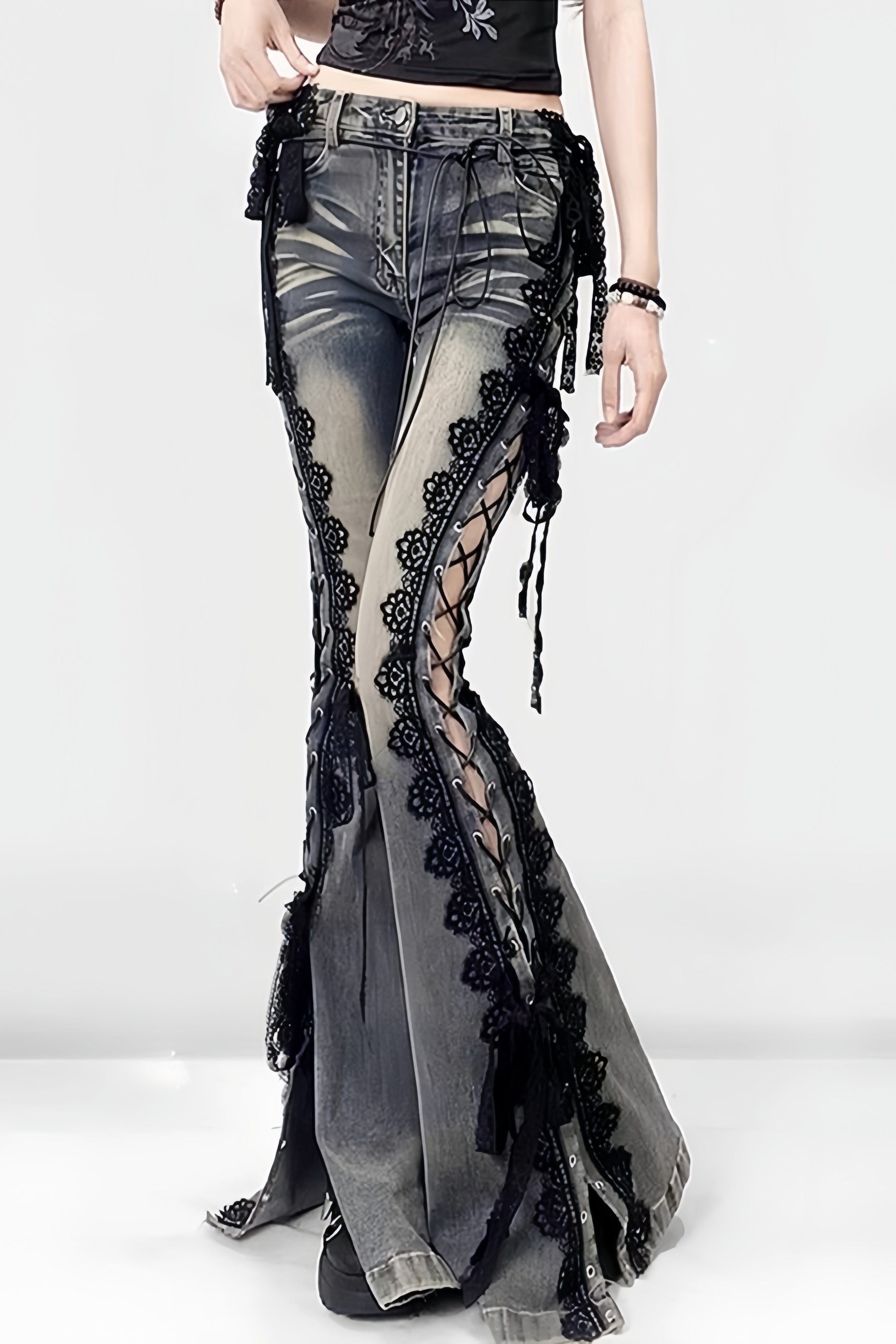 Side Lace-Up Flared Denim XLY00121