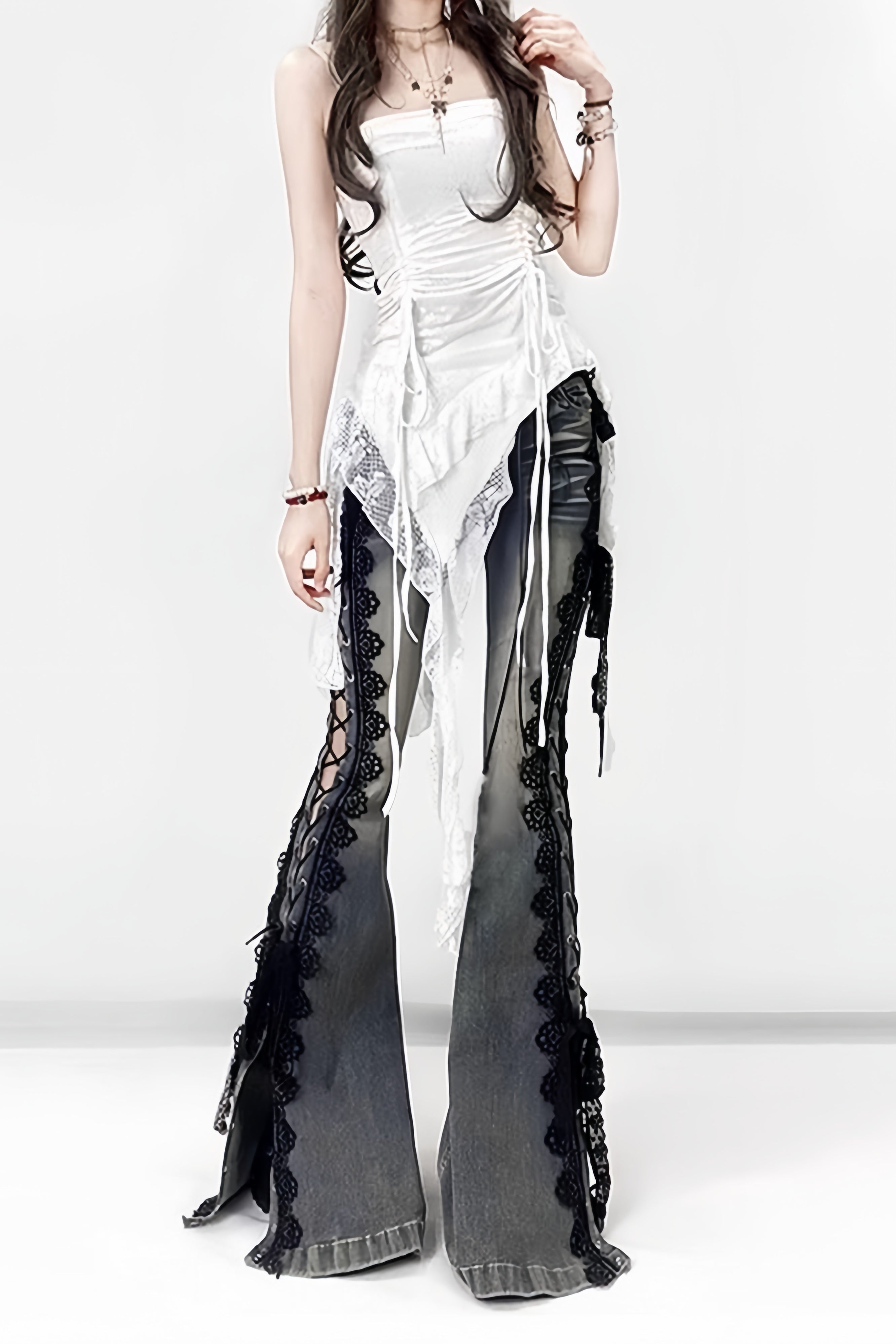 Side Lace-Up Flared Denim XLY00121