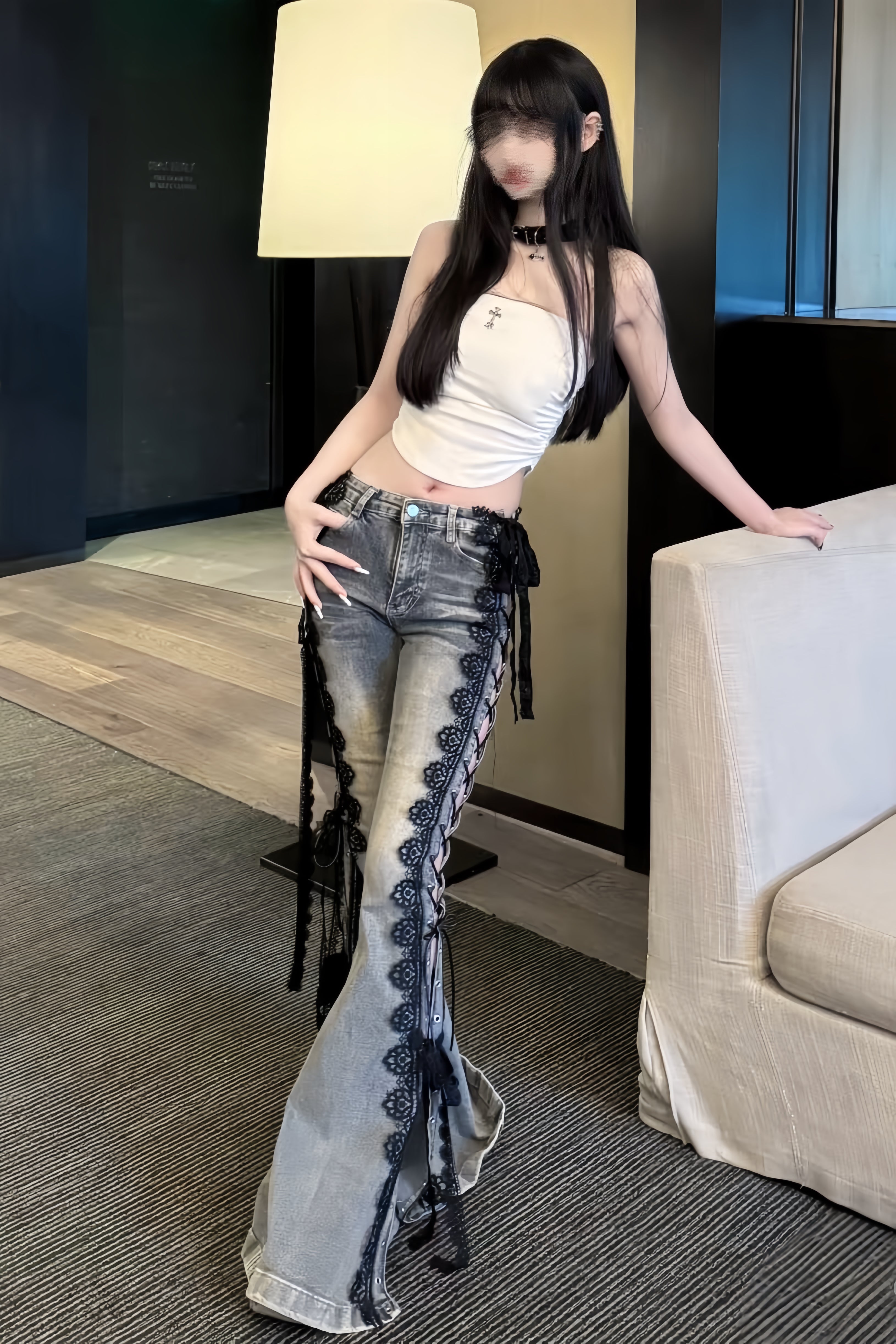 Side Lace-Up Flared Denim XLY00121