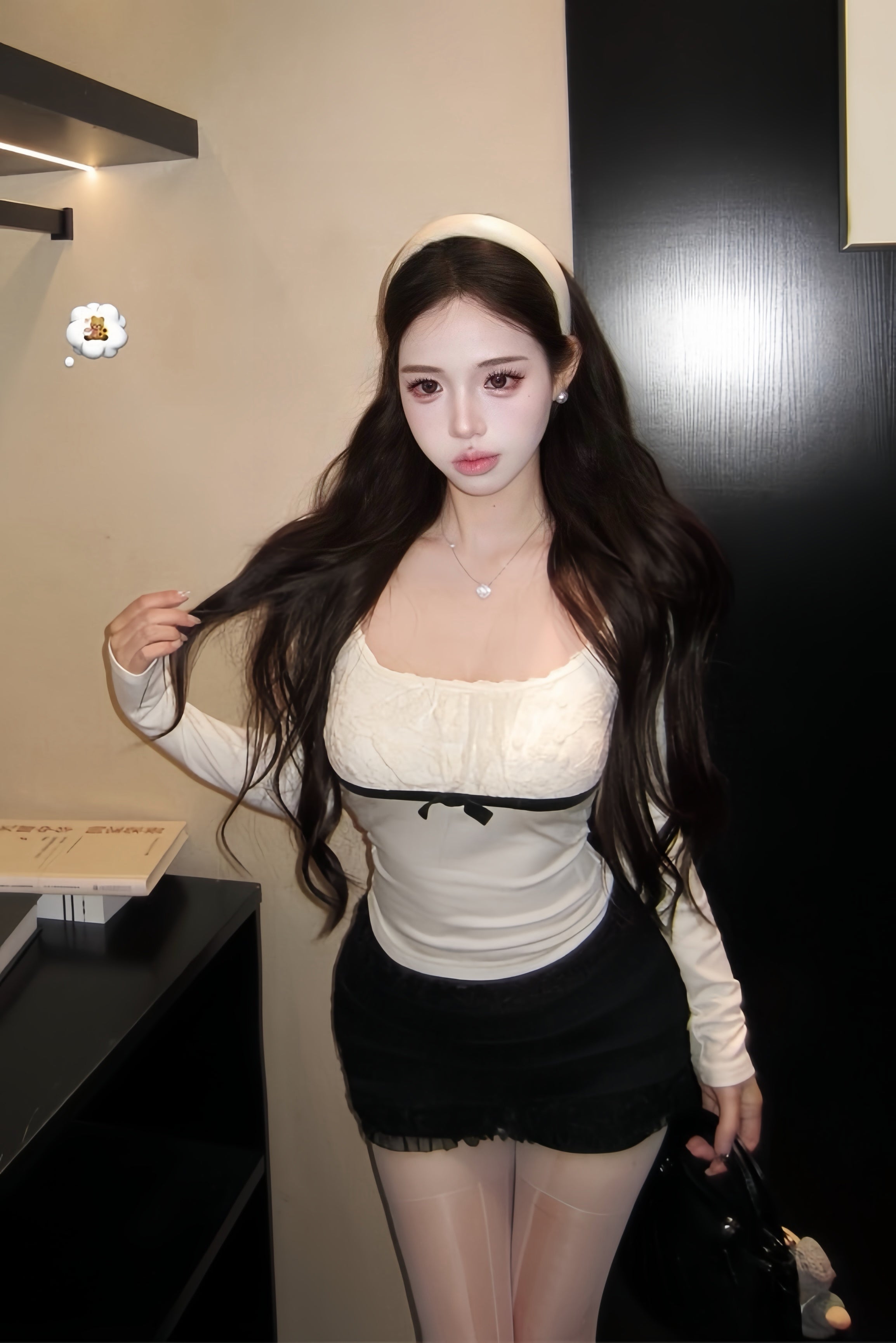 Lace Ribbon Slim Fit Tops XLY00131