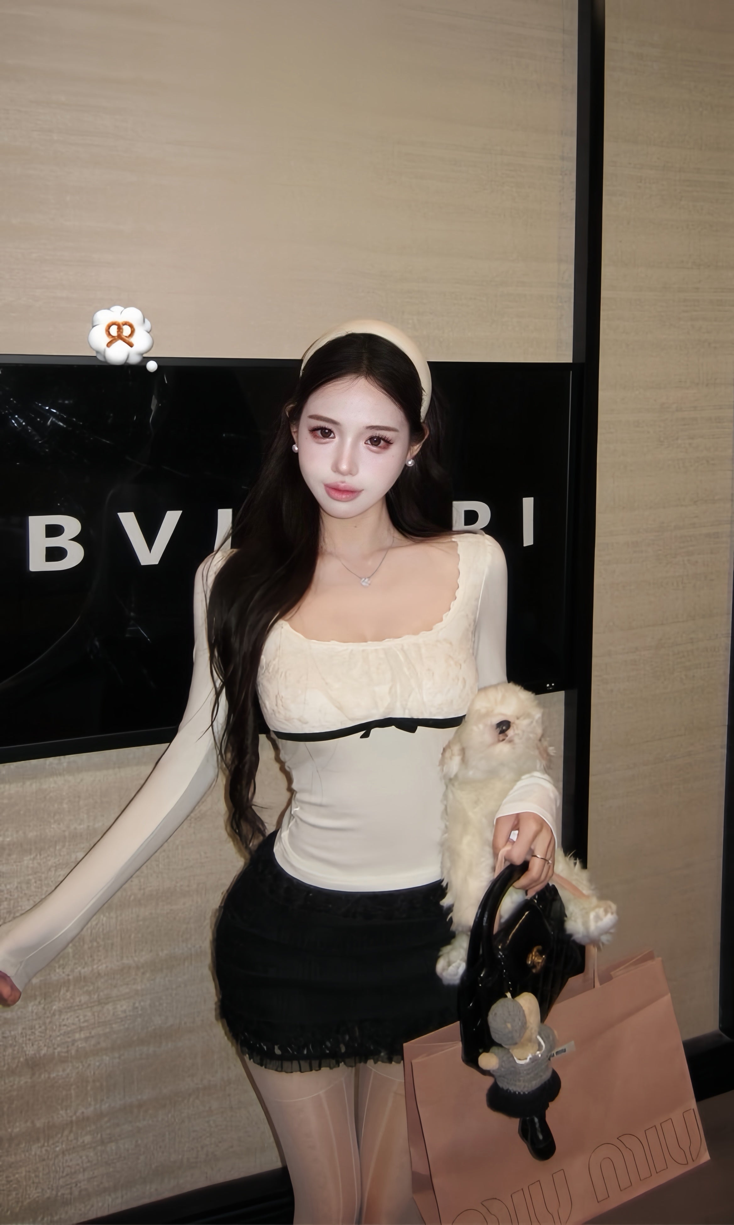 Lace Ribbon Slim Fit Tops XLY00131