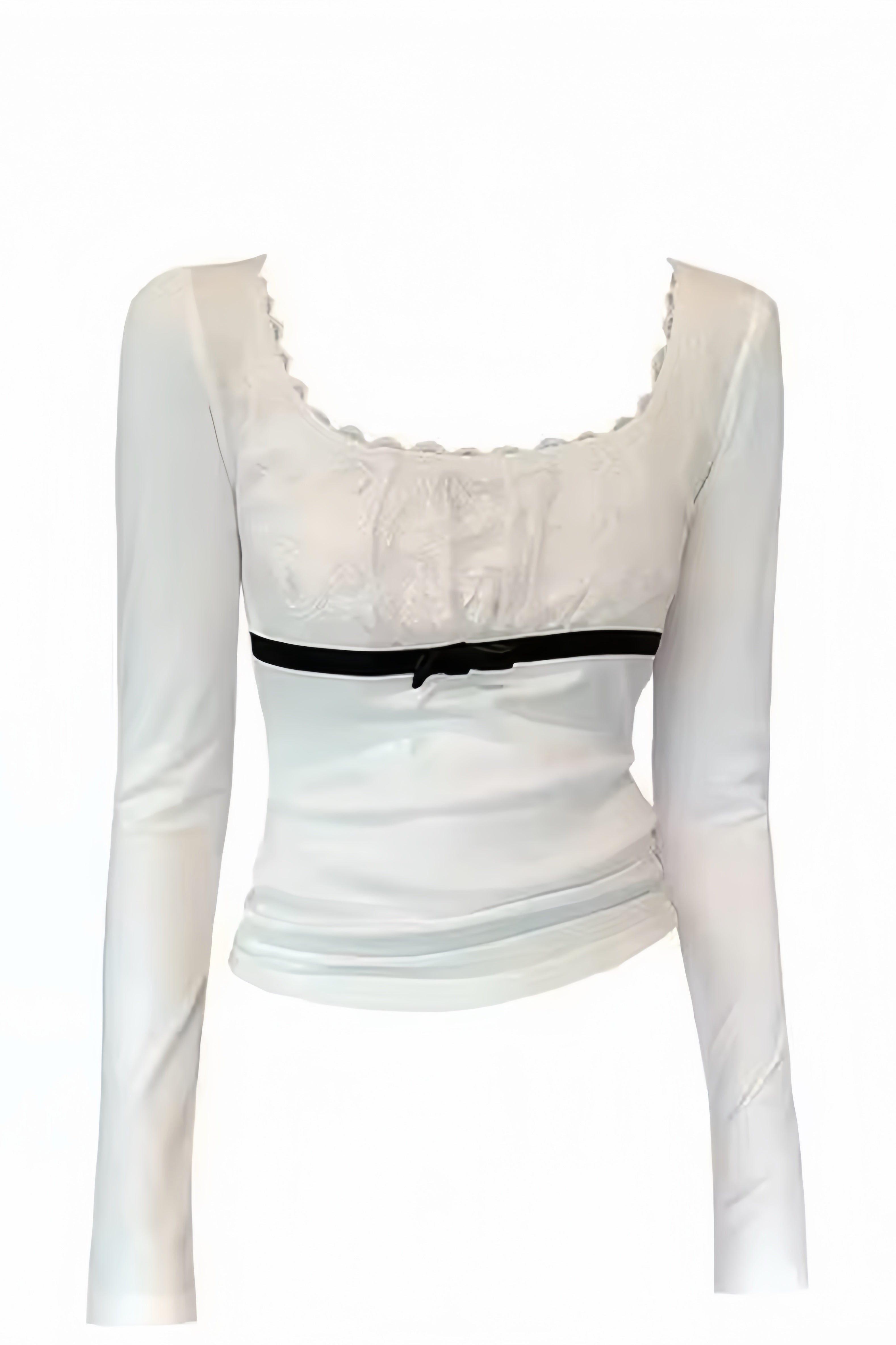 Lace Ribbon Slim Fit Tops XLY00131